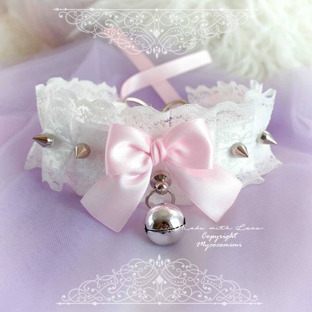 White Lace Kitten Pet Role Play Collar Gear , Choker Necklace ,DDLG ...