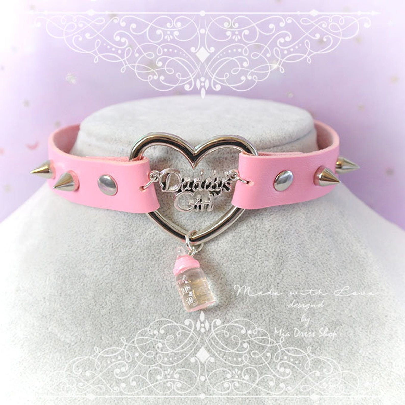 Daddys Girl Choker Necklace Collar Pink Faux Leather Heart Etsy