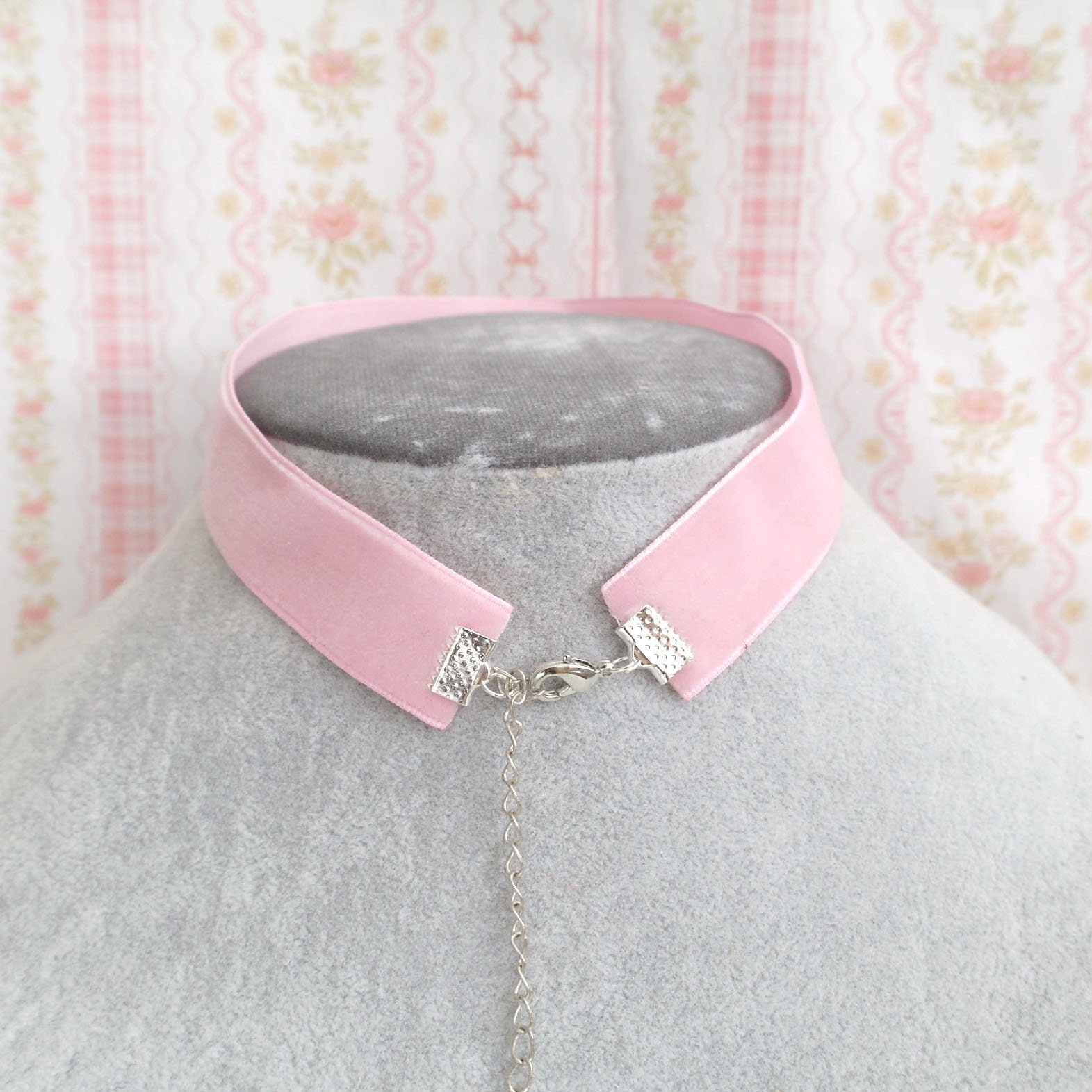 Baby Pink Velvet Choker Necklace, Bow With Little Crescent