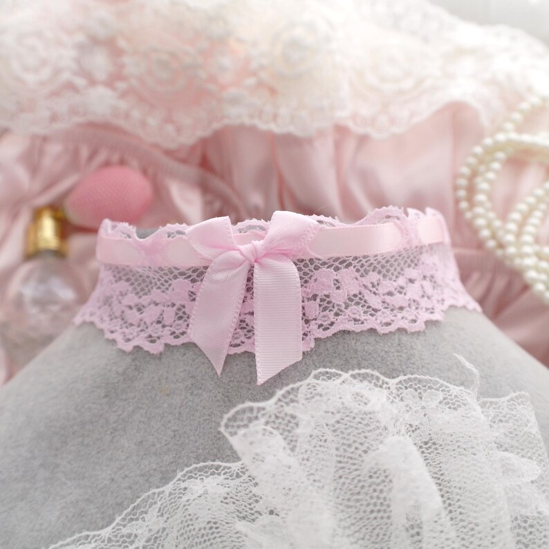 Sweet Baby Pink Lace Bow Choker Necklace , Princess Kawaii Vibe Jewelry ...
