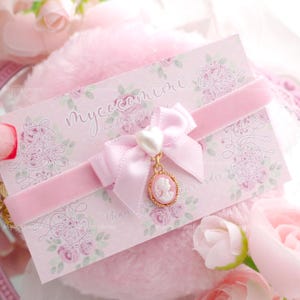 Coquette Core Baby Pink Velvet Choker Necklace, Bow Lady Head Cameo Pendant  ,Rococo Soft Girl Style Jewelry Accessories