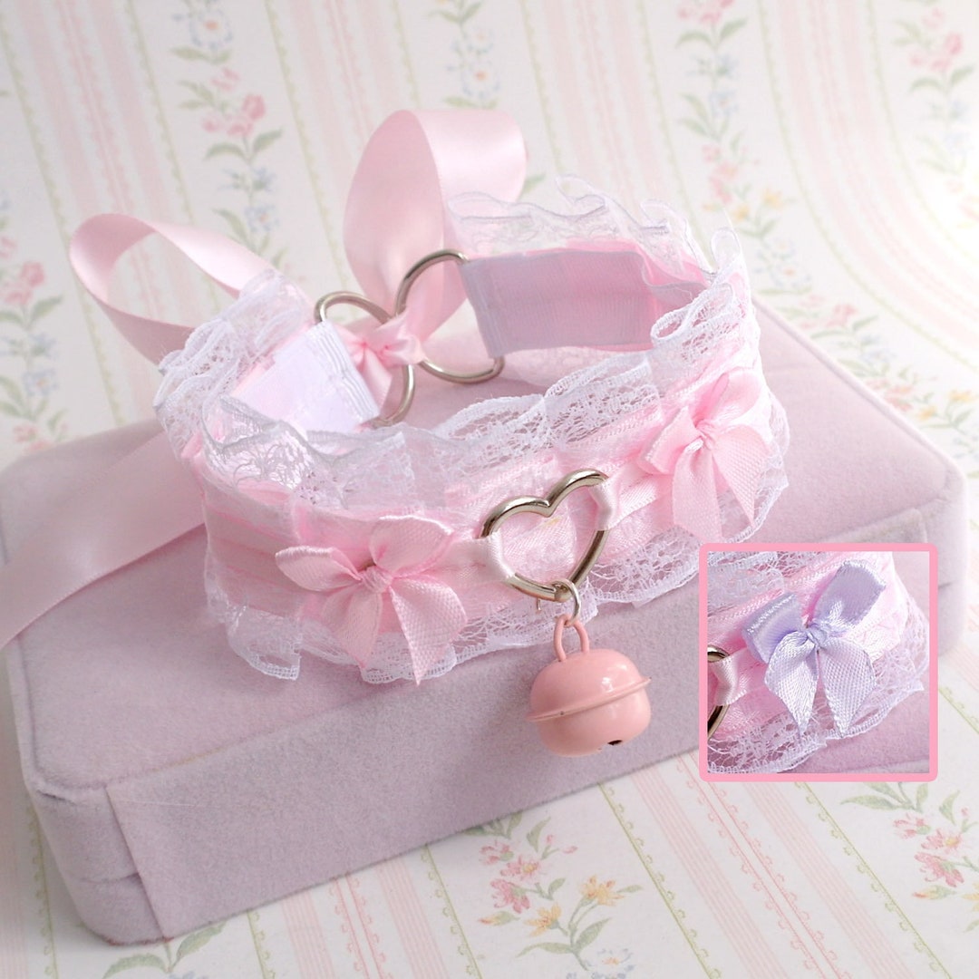 Choose Your Color - Baby Pink / Lilac Bow , Heart White Lace Choker ...