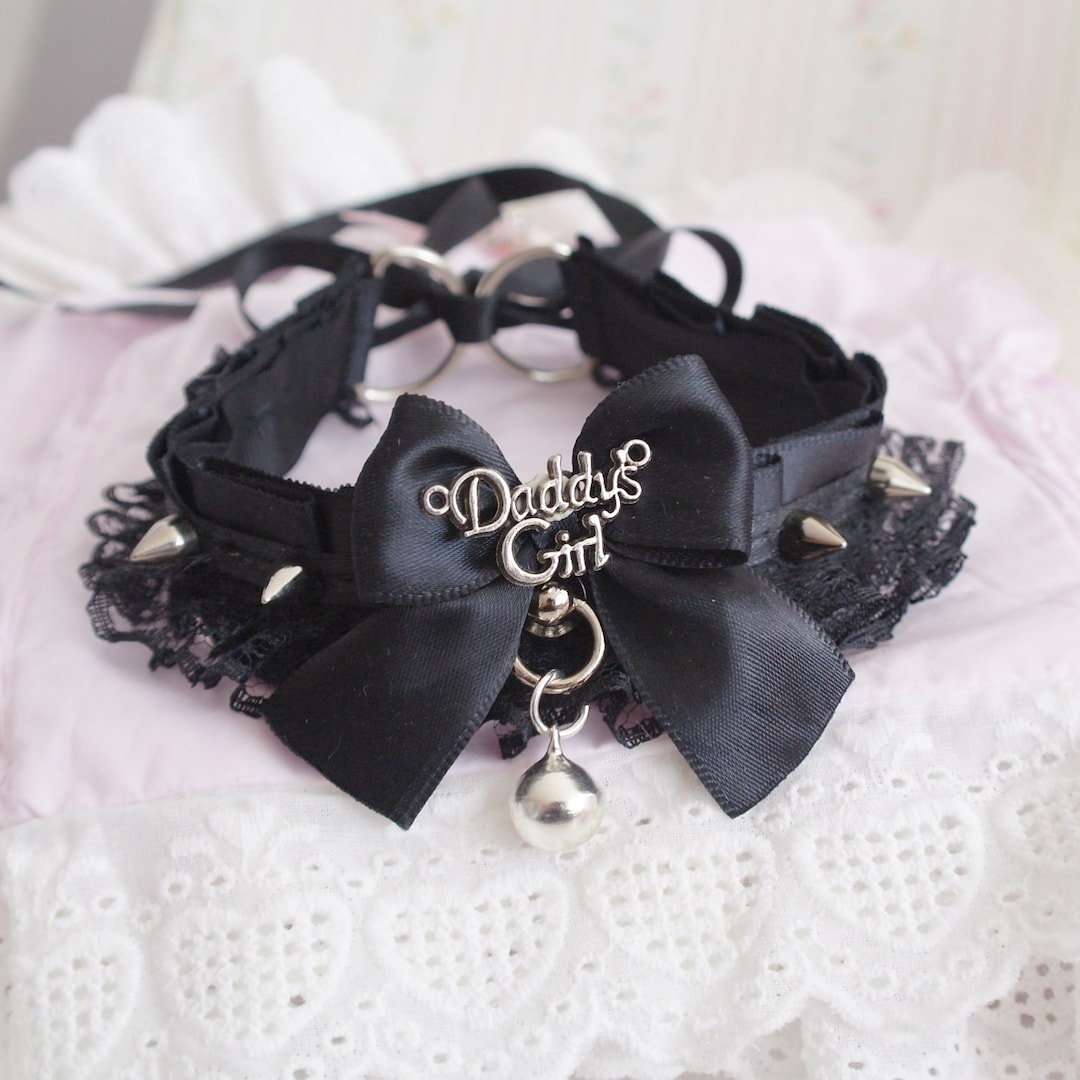 Daddys Girl Tag Spikes Black Lace Choker Necklace Kitten Pet Etsy UK