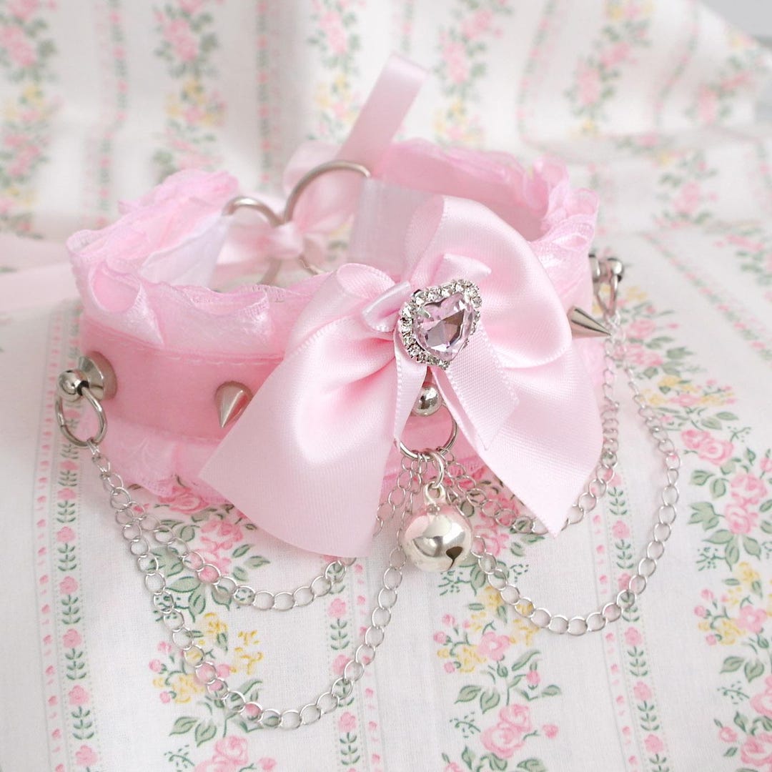 Luxury Heart Rhinestone Bow Baby Pink Velvet Lace Choker Necklace ...
