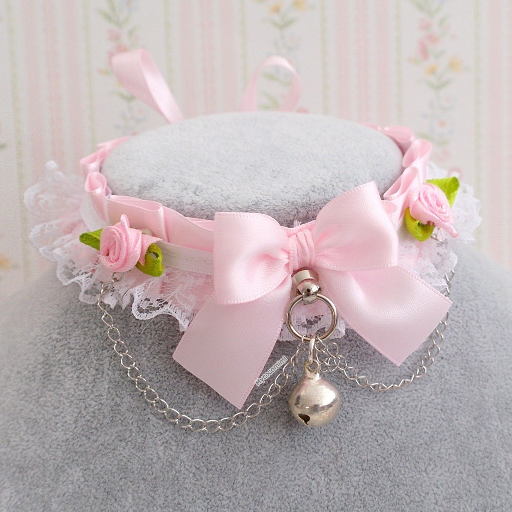 Baby Pink Bow Choker Necklace Kitten Play Collar ,white Lace Flower ...