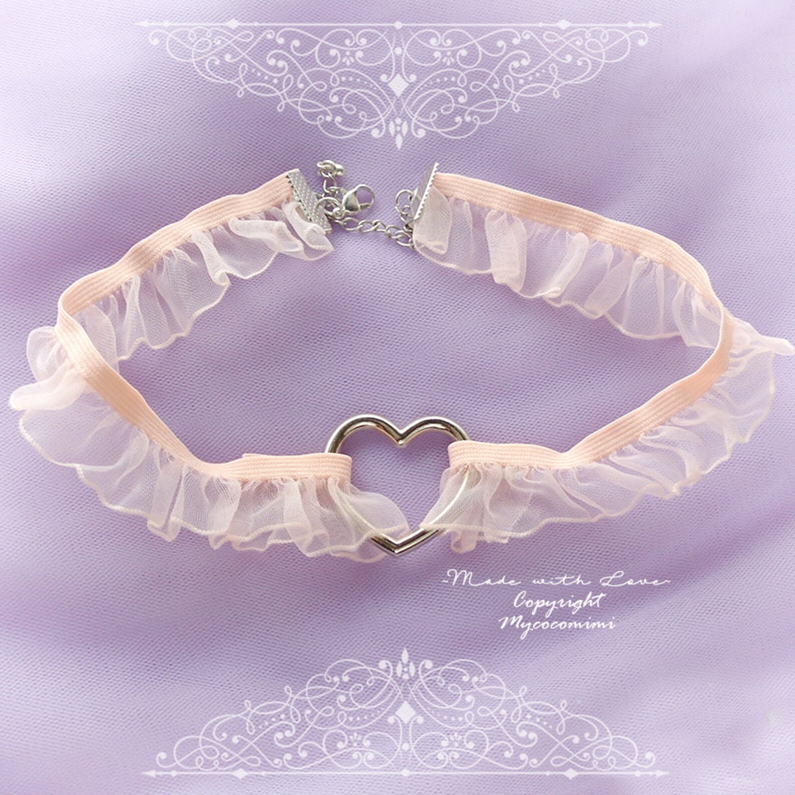 Blush Pink Heart Choker Necklace Ruffles Lace Heart neck Etsy