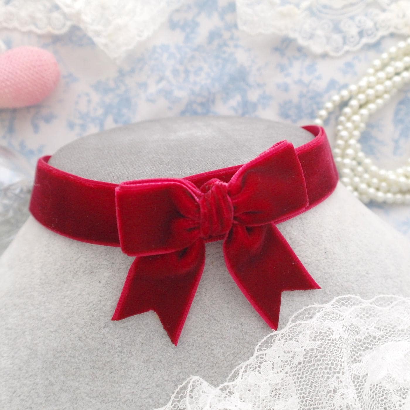 Simple Burgundy red velvet bow choker necklace ,kawaii cute pastel day soft girl accessories collar