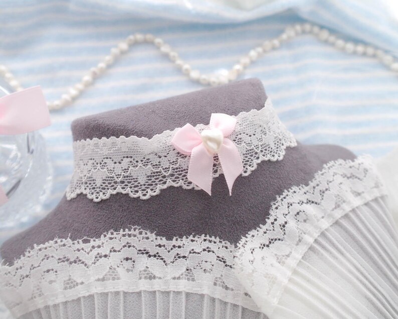 Elegance Soft White Lace Choker Necklace , Faux Pearl Heart Baby Pink ...