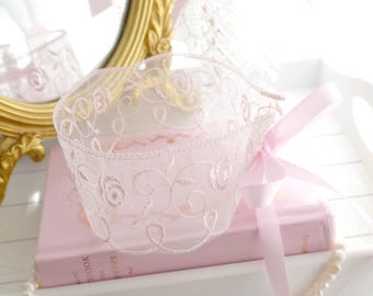 Pretty Sheer Light Pink Floral Lace choker ,satin tie back lace wide collar  , princess fairycore everyday jewelry