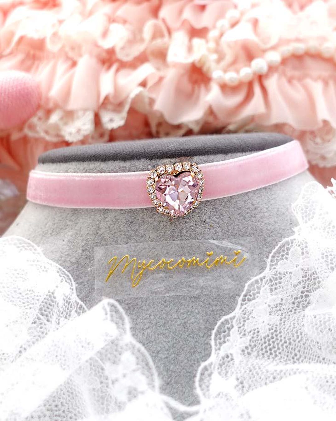 Pink Velvet Heart Choker – Coquette Fairycore Soft Girl Necklace ...