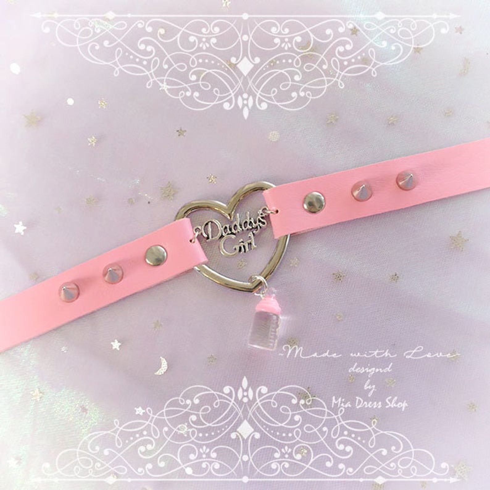 Daddys Girl Choker Necklace Collar Pink Faux Leather Heart Etsy