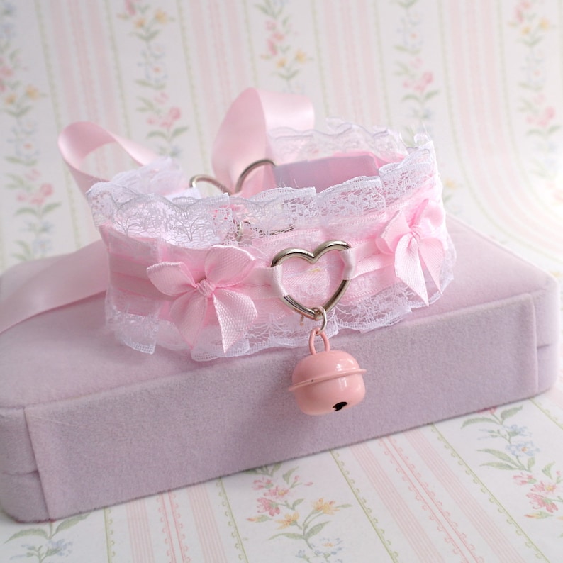 Choose Your Color - Baby Pink / Lilac Bow , Heart White Lace Choker ...
