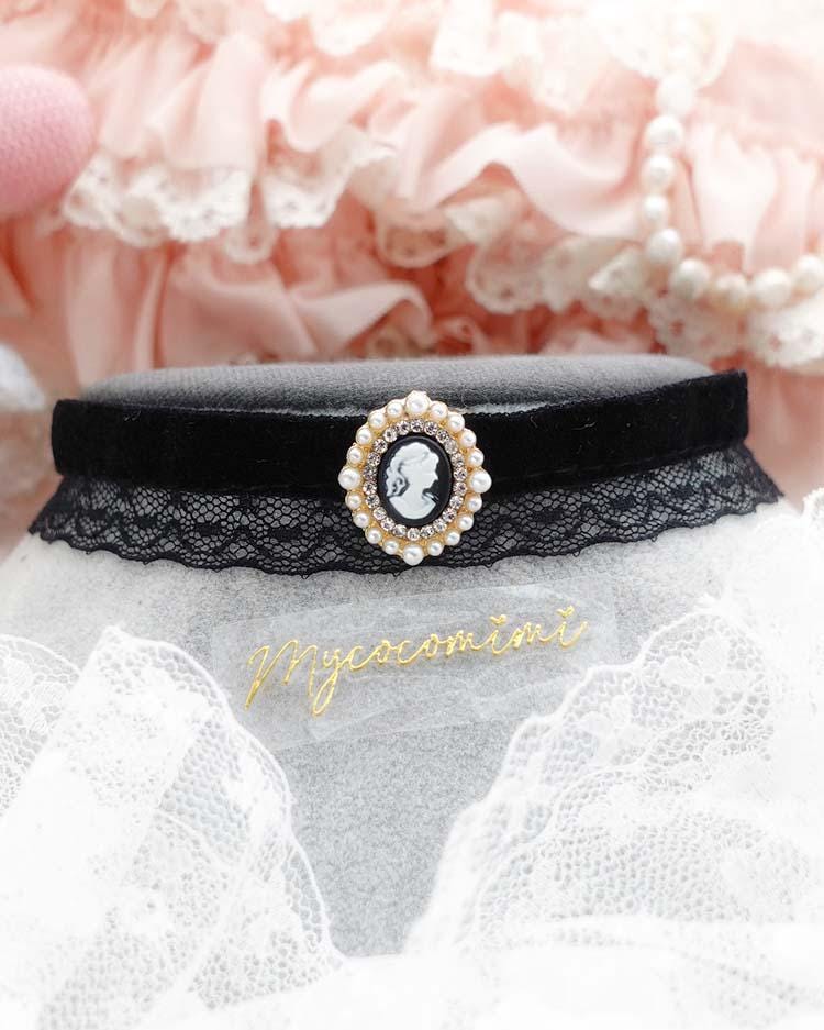 Victorian Style Cameo Black Velvet Lace Choker Necklace , Regency Goth ...