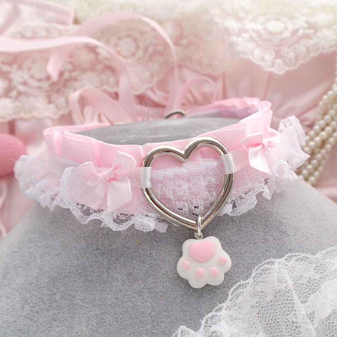 Little Paw Baby Pink White Lace Kitten Pet Play Collar Choker Necklace ...
