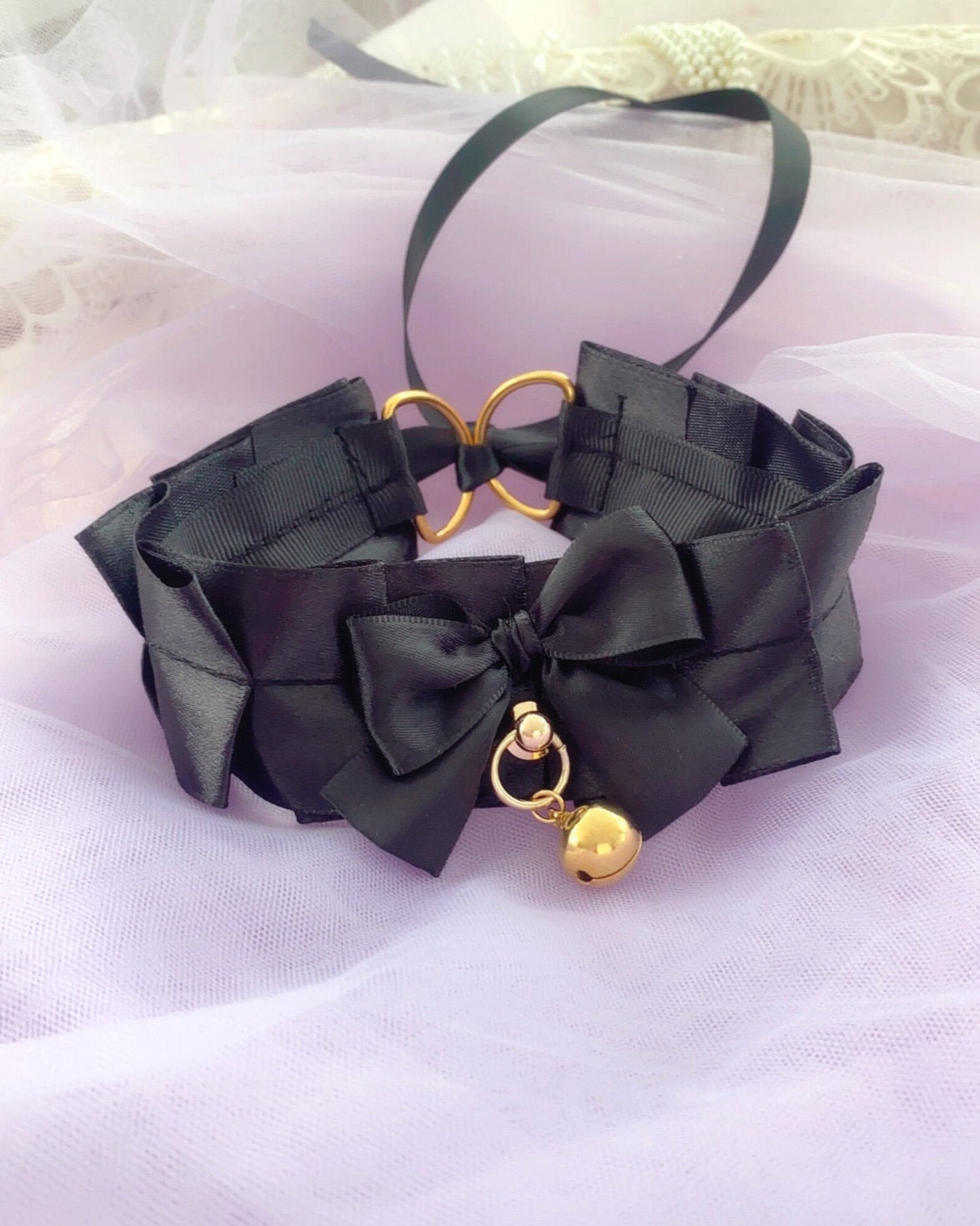 Choker Necklace kitten Pet Play Collar All Black GOLD Bell O Etsy