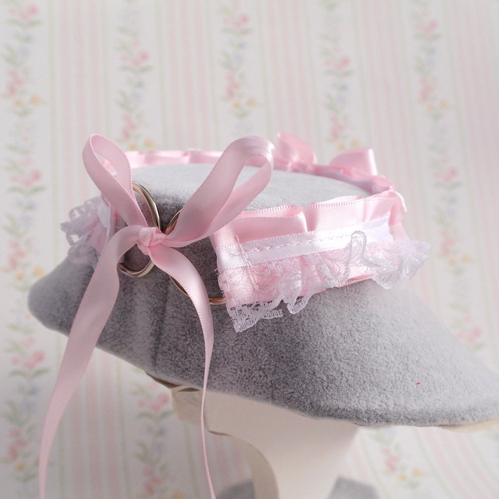 Baby Pink Bow Choker Necklace Kitten Play Collar ,white Lace Flower ...