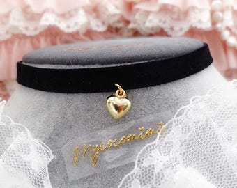 SALE - Little Gold Heart Black Velvet Choker Necklace , Skinny Collar, Simple Elegance Classic Jewellery, Gift for her