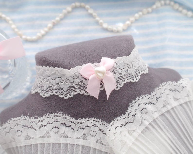Elegance Soft White Lace Choker Necklace , Faux Pearl Heart Baby Pink ...
