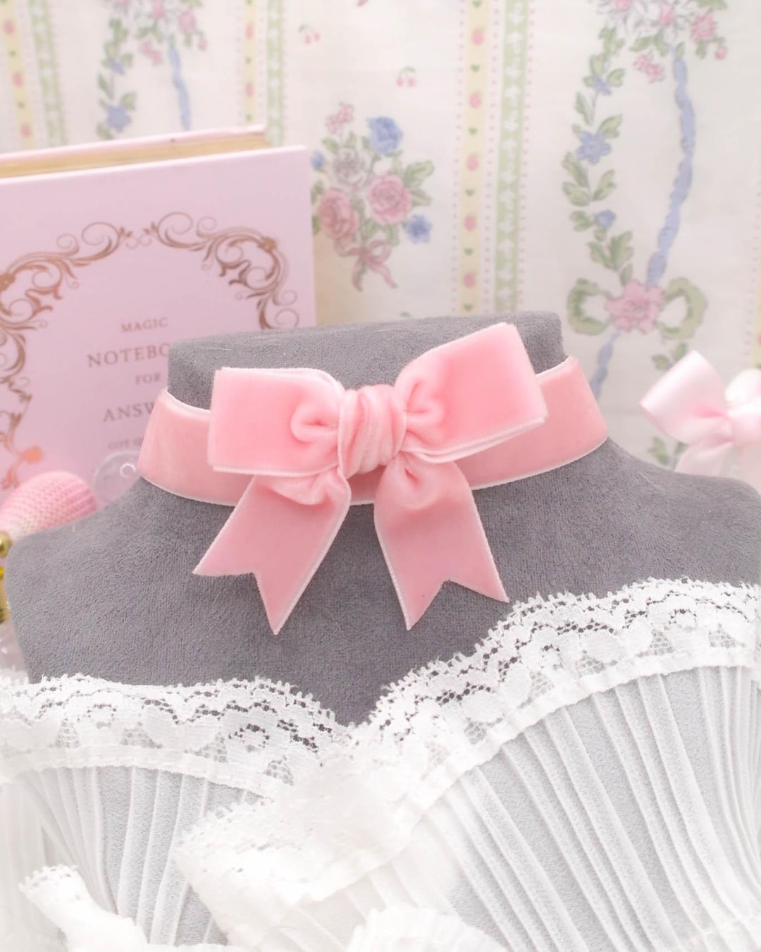 Coquette Blush Pink Velvet Bow Choker Necklace , Cute Kawaii Soft Girl ...