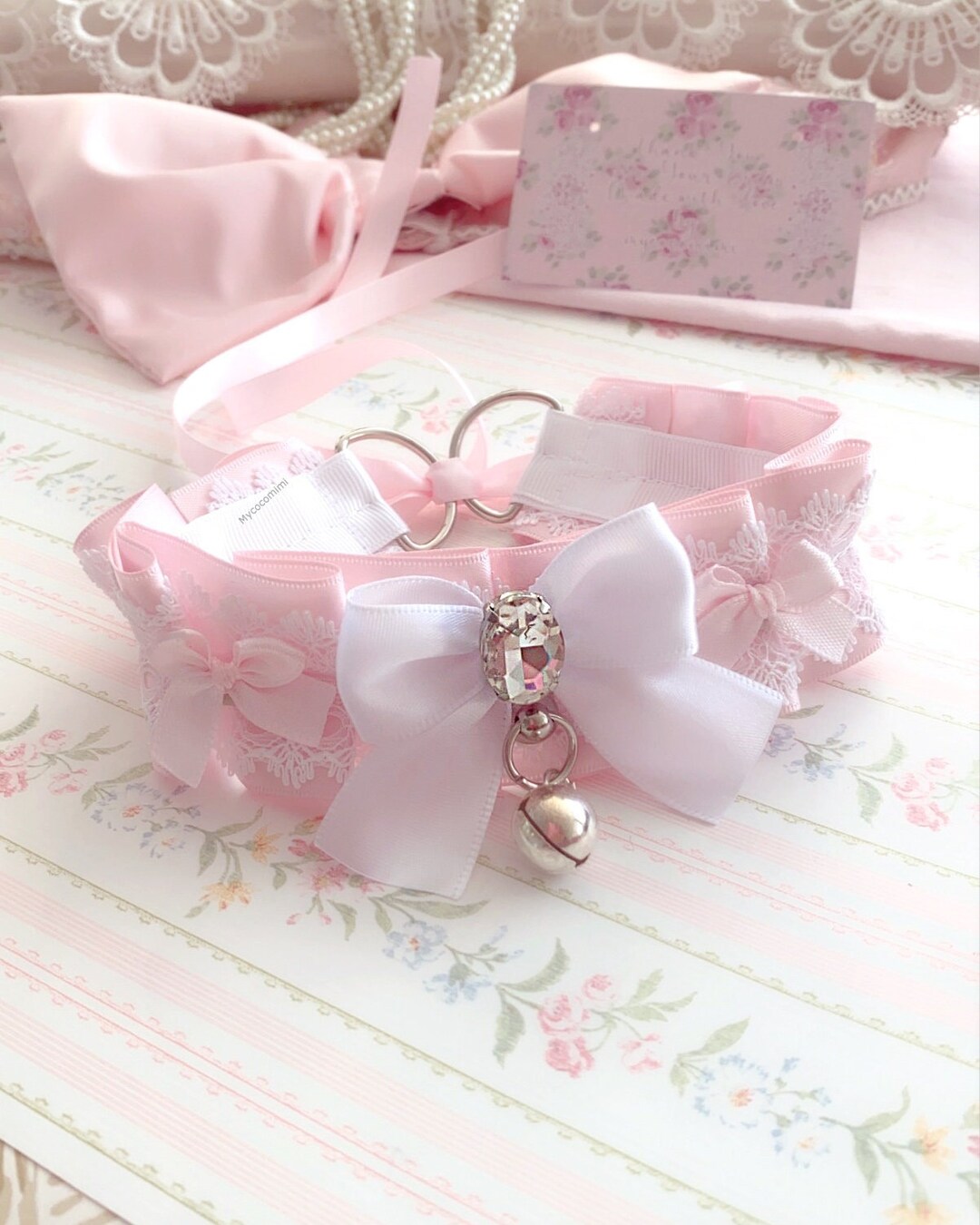 Collar Choker Necklace Kitten Play Collar Powder Pink White Lace Luxury ...