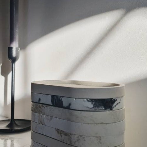 Seconds Sale Concrete Beige Black Marble Oval Tray, Trinket Dish, Display Tray