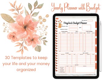 Fall Digital Yearly Planner with Budget - Weekly Digital Planner for tablets - Undated planner with Money challenges - Savings Trackers