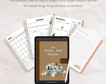 The Purrr...fect Planner - Cat Lover Digital Planner - Ultimate Undated Organizer - Hyper linked tabs Planner - GoodNotes Planner