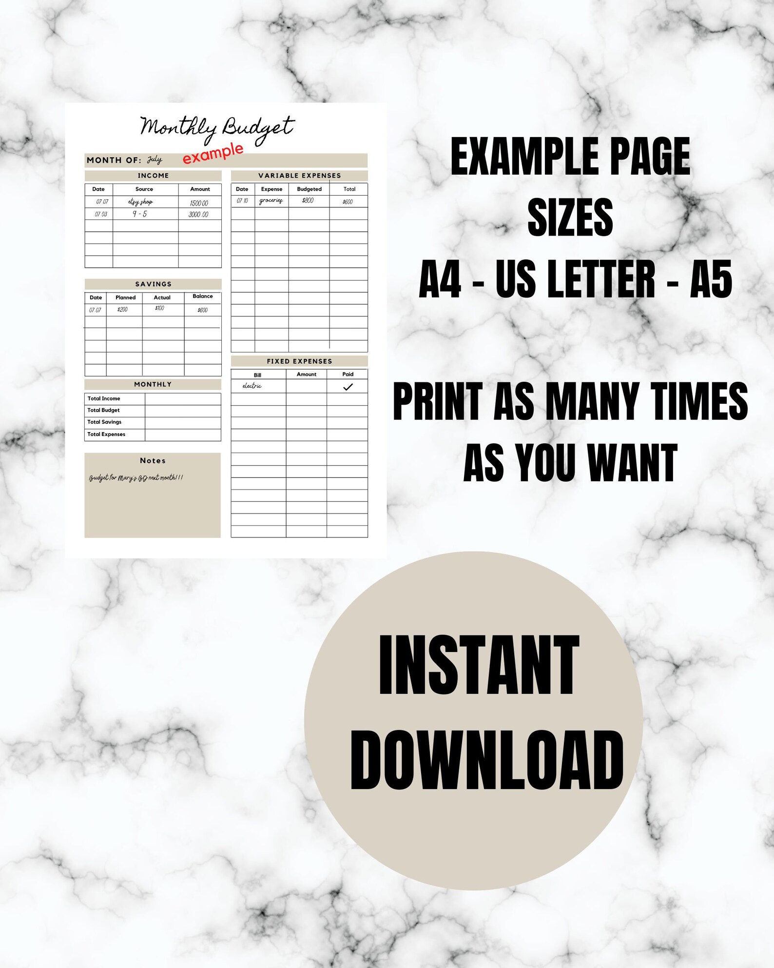 Monthly Budget Planner Printables for the Boss Lady Entrepreneur Budget
