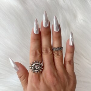 Milk White Glazed Custom Handmade Chrome Hailey Bieber Inspired Press On Nails