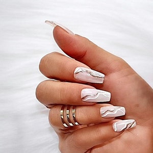 Marble White & Gold Press on Nails