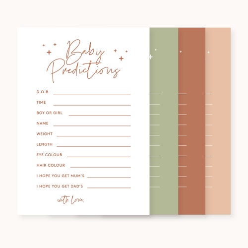 Baby Shower Prediction Cards DIGITAL FILE PRINTABLE Etsy