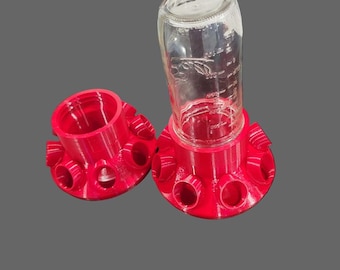 Mason Jar Quail Feeder Base with 8 Feed Saver Ports | No Waste Bird Feeder | Wide Mouth Mason Jar | 3D Printed | Made in USA | BPA Free
