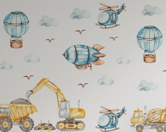 Kids Transport Wall Decal, construction decals, diggers wall stickers, kids car decal,  wall decals, kids wall decal, nursery wall decal