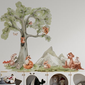 Woodland nursery wall decals, forest wall decals, Wall Sticker Forest Animals Wall Decal for Children&#39;s Room,