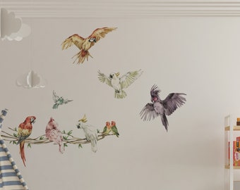 Safari wall decals, parrot wall decals, jungle wall decals, jungle wall stickers, parrots wall decal, safari nursery stickers,