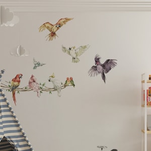 Safari wall decals, parrot wall decals, jungle wall decals, jungle wall stickers, parrots wall decal, safari nursery stickers,