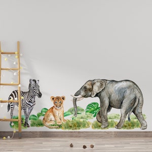 safari nursery decor, safari Wall decal for kids, safari nursery decor, giraffe wall decal, watercolor Safari Jungle Wall Stickers