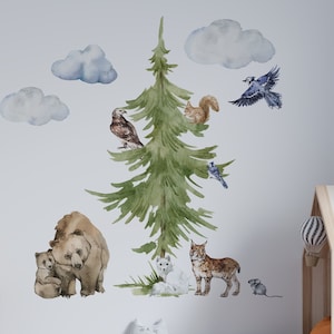Forest decal,  bear wall decal, Nursery woodland forest trees Wall Decals, bear wall sticker, woodland wall mural,