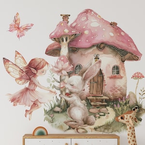 Fairy wall stickers, rabbit wall decals, enchanted forest wall decals, girl bedroom decals