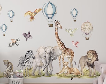 stickers muraux safari, sticker mural safari, sticker mural jungle, décoration de chambre d'enfant safari, sticker mural girafe, stickers zèbres,