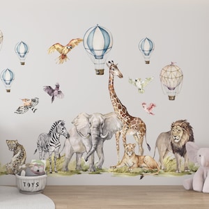 safari wall stickers,  savanna Wall decal for kids, safari nursery decor, giraffe wall decal, zebra stickers, tiger sticker lion sticker