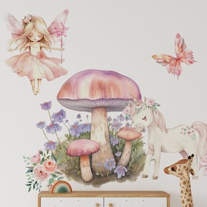 Fairy wall decals, rabbit wall decals, enchanted forest wall decals, girl bedroom decals