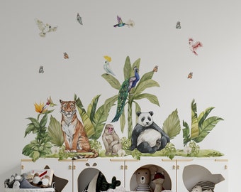 jungle wall decal, tiger decal, panda wall decal, monkey sticker, jungle nursery decal, jungle wall decals, jungle wall stickers