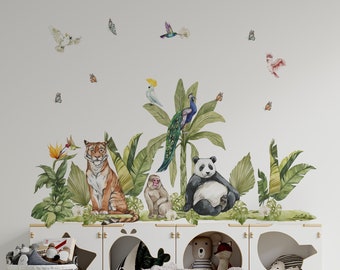 Décalcomanie murale jungle, décalcomanie tigre, décalcomanie murale panda, sticker singe, décalcomanie pour chambre d'enfant jungle, décalcomanies murales jungle, stickers muraux jungle