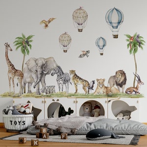 Wandsticker Safari, Wandtattoo Savanne für Kinderzimmer, Wandsticker Safari, Wandtattoo Giraffe, Zebra Aufkleber, Tiger Aufkleber, Löwe Aufkleber