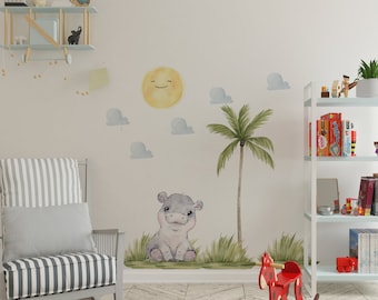 safari nursery decor, safari wall decal, wall decal, hippo wall decal, stickers safari, nursery wall decals, peel and stick wall decals