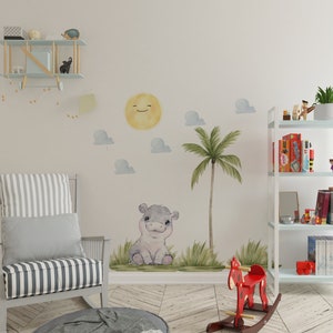 safari nursery decor, safari wall decal, wall decal, hippo wall decal, stickers safari, nursery wall decals, peel and stick wall decals