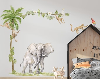 Safari Wall Decal Big Set, savanna Wall decal for kids, safari nursery decor, elephant wall decal, zebra stickers, elephant sticker