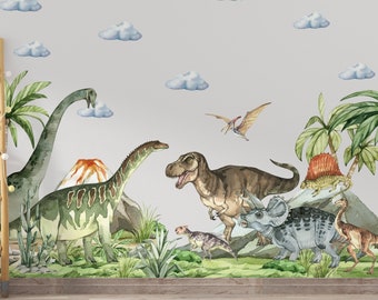 Dino Wall Stickers - Prehistoric Nursery Room Decals, Adhesive Dinosaur Decor, Newborn Gift Idea