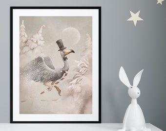 Swan Nursery decor poster, Swan watercolor poster kids room, Nursery Animal Prints, Woodland Poster Art, watercolor animals poster print